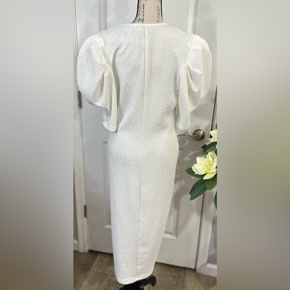 🏷️SHEIN Privé Plus Puff Sleeve Ruched Bodycon Dress - White, Curve XL - Picture 4 of 12